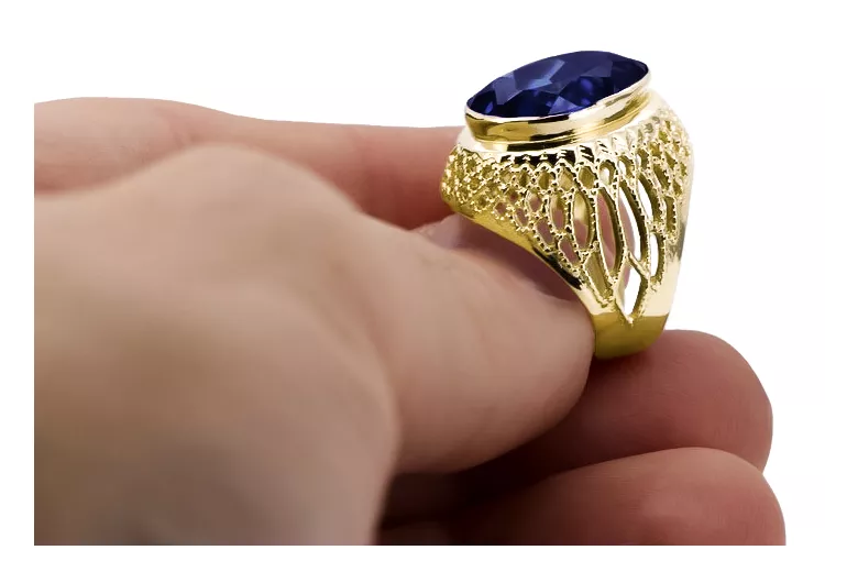 14K жълто злато Сапфир Пръстен Винтидж стил vrc089y